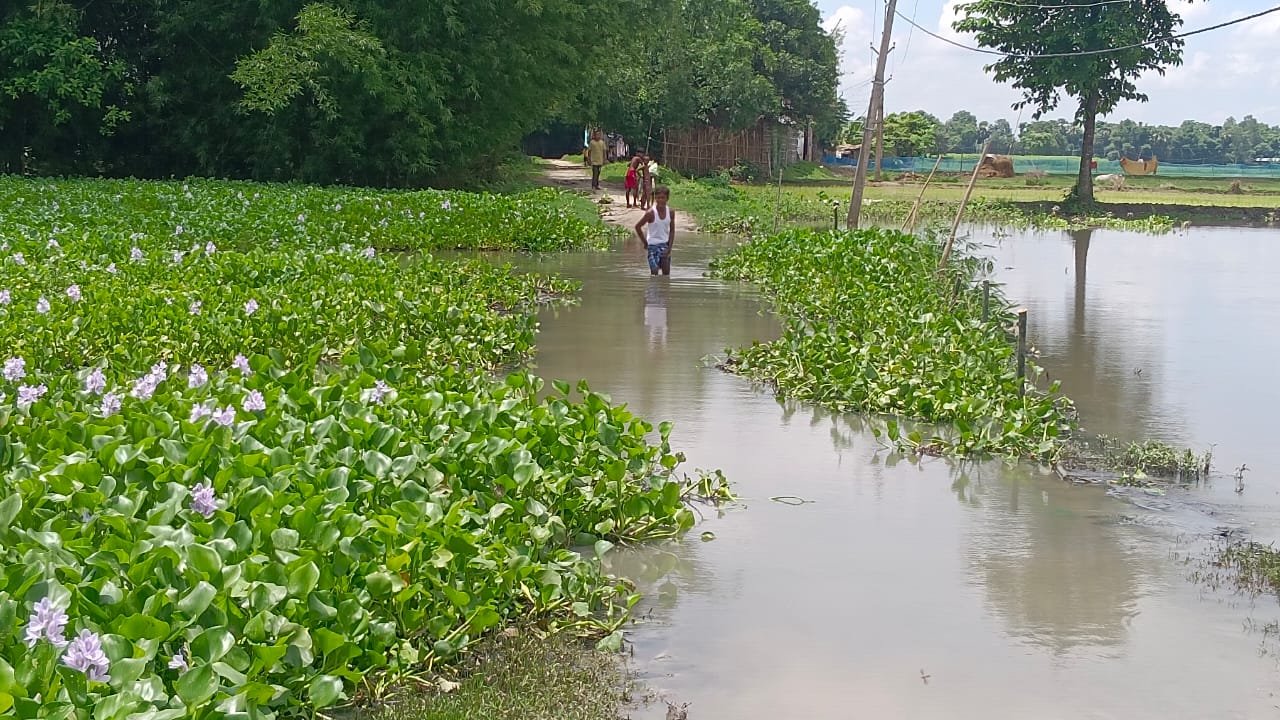 पानी पार कर जाते ग्रामीण