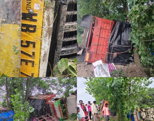 ओवरटेक के दौरान दो पिकप भेंन पलटा ,बाल बाल बचे ड्राइवर खलासी